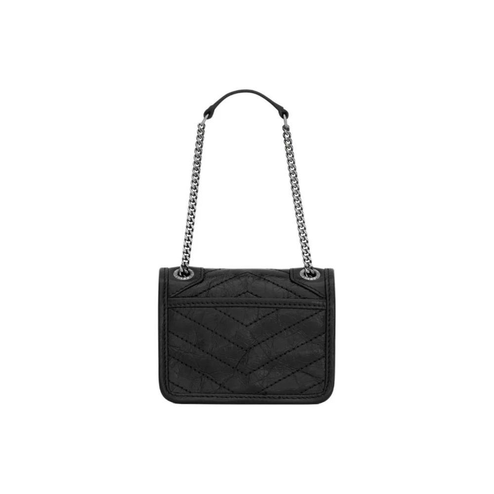 SAINT LAURENT Mini Niki Chain Bag in Black Crinkled Leather