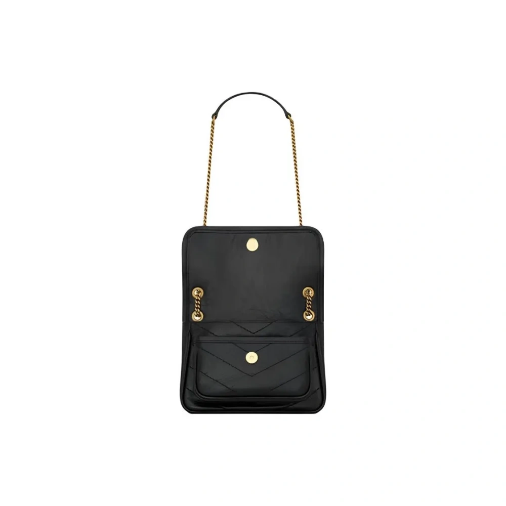 SAINT LAURENT Mini Niki Chain Bag in Black Crinkled Leather