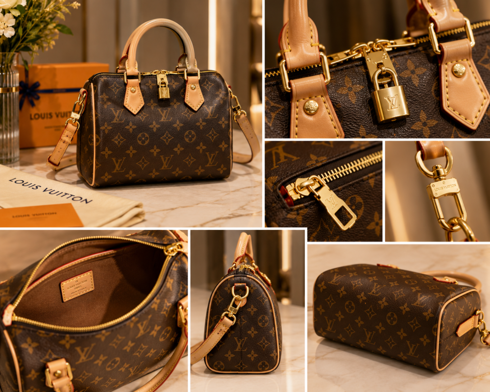 LOUIS VUITTON Women’s Speedy 20 Monogram Coated Canvas Handbag with Detachable Adjustable Shoulder Strap and Zip Closure, Brown