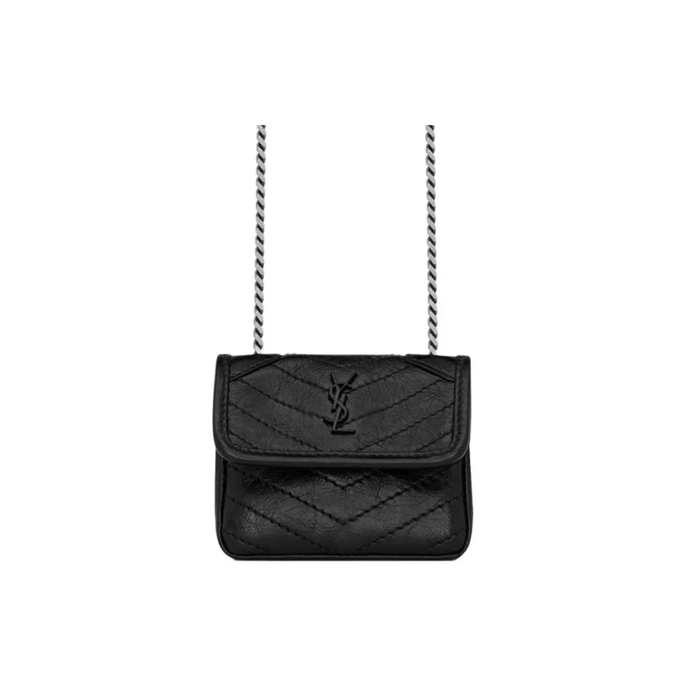 SAINT LAURENT Niki Crossbody Bag in Black Crinkled Leather
