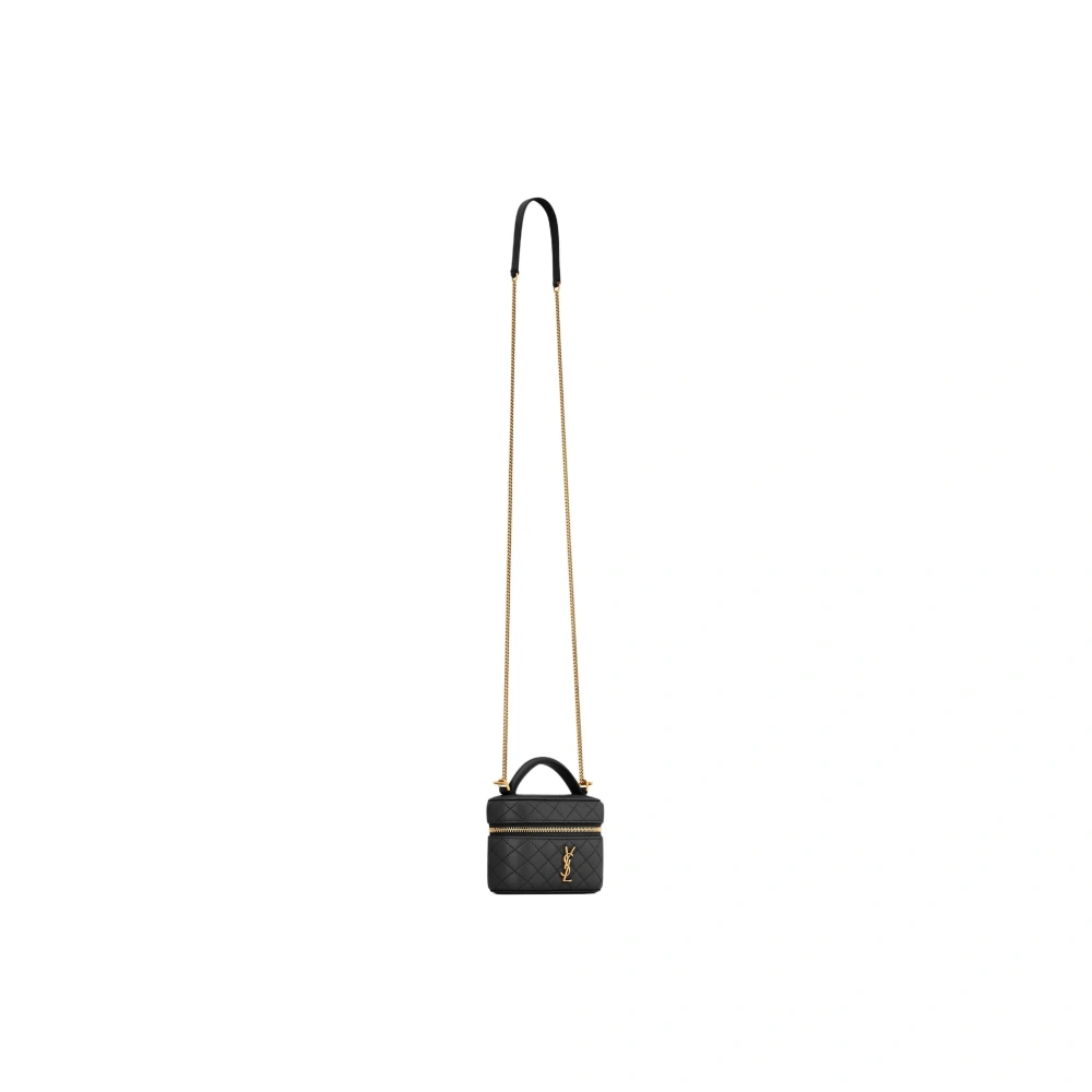 SAINT LAURENT Mini Vanity Bag in Black Quilted Lambskin
