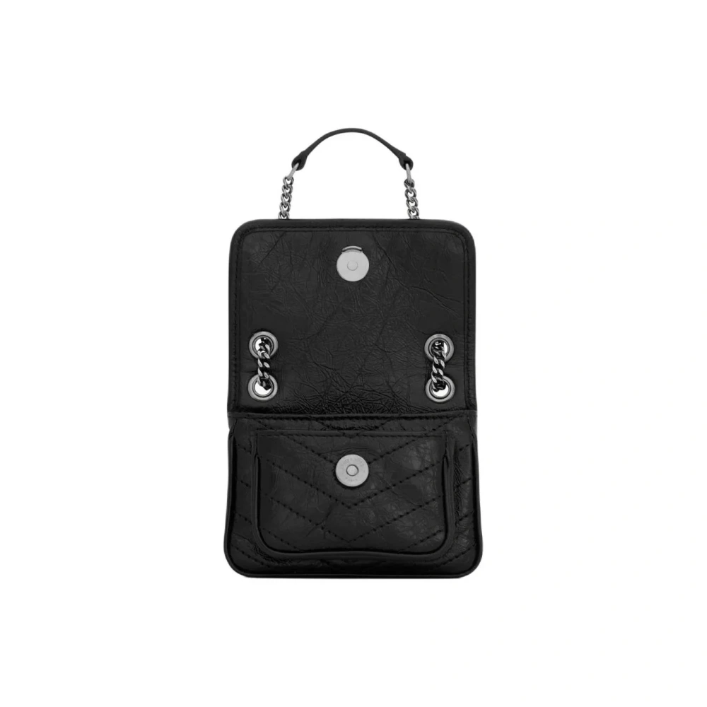 SAINT LAURENT Mini Niki Chain Bag in Black Crinkled Leather