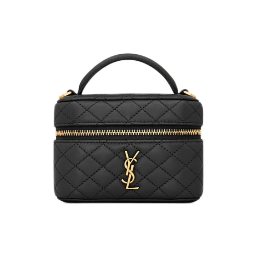 SAINT LAURENT Mini Vanity Bag in Black Quilted Lambskin