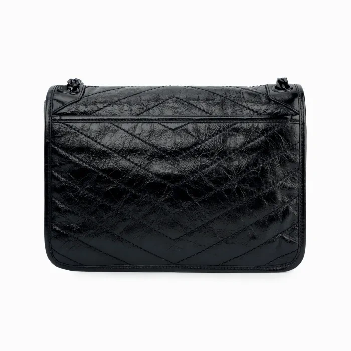 SAINT LAURENT Medium Niki Chain Bag in Black Crinkled Leather