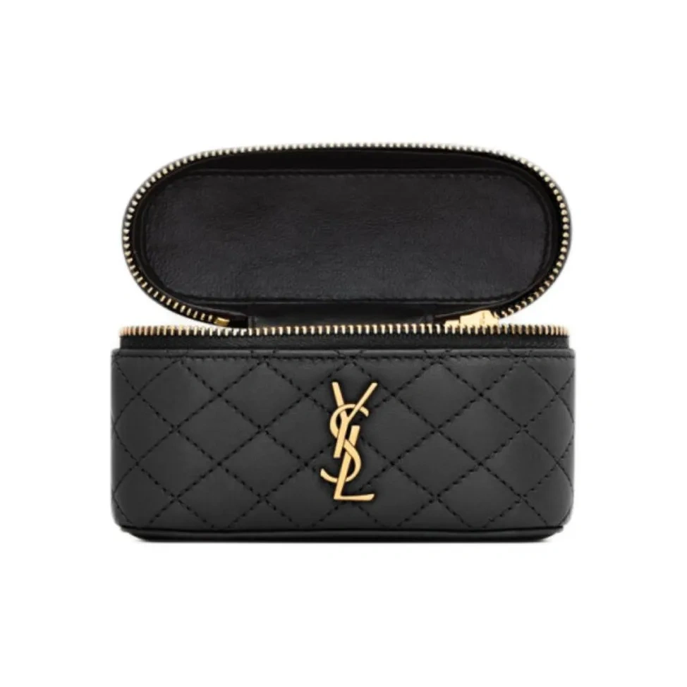 SAINT LAURENT Mini Vanity Bag in Black Quilted Lambskin