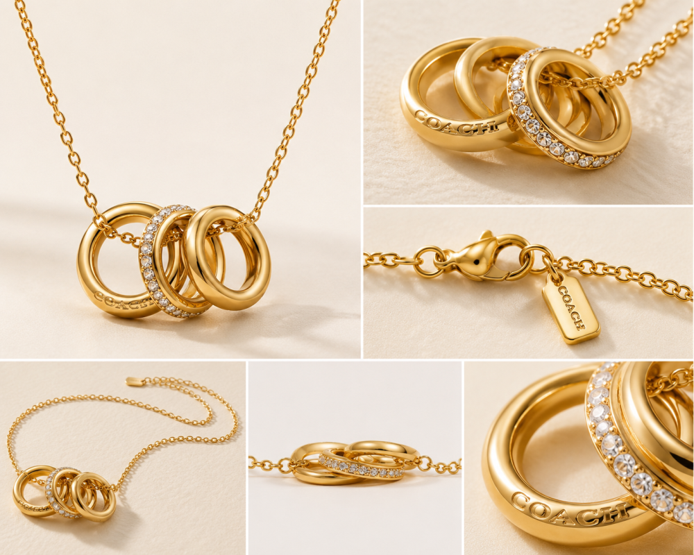COACH Women’s Triple Ring Pendant Necklace in Gold-Tone Brass