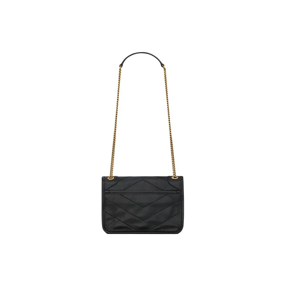 SAINT LAURENT Mini Niki Chain Bag in Black Crinkled Leather