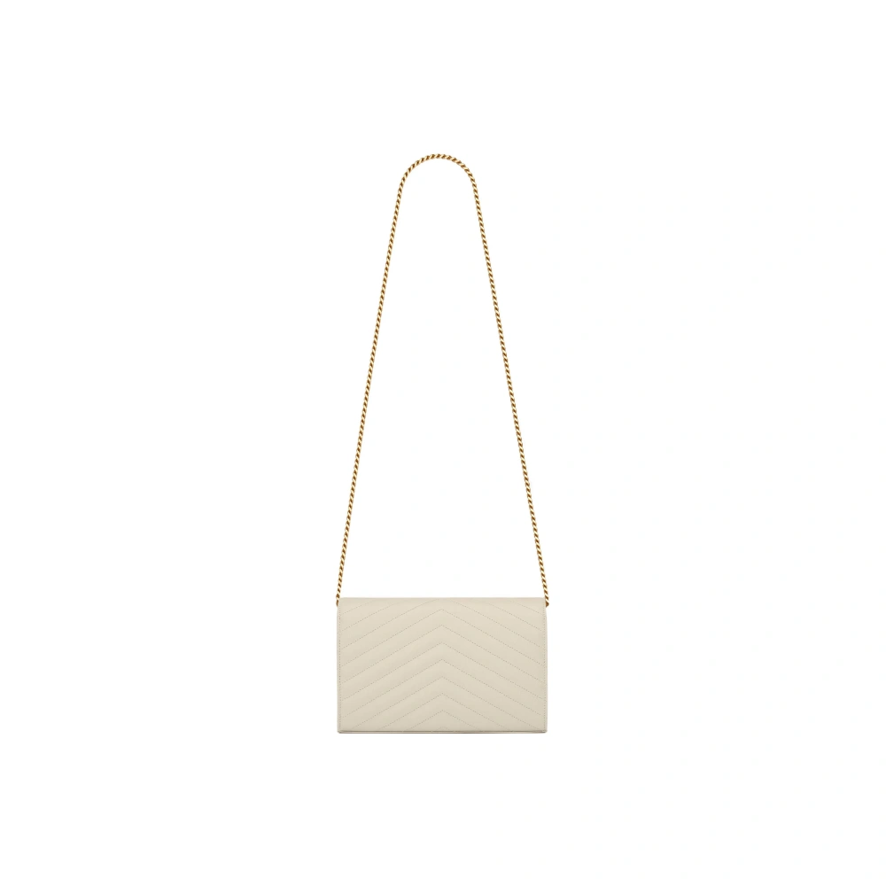 SAINT LAURENT Envelope Chain Wallet in Cream Quilted Leather