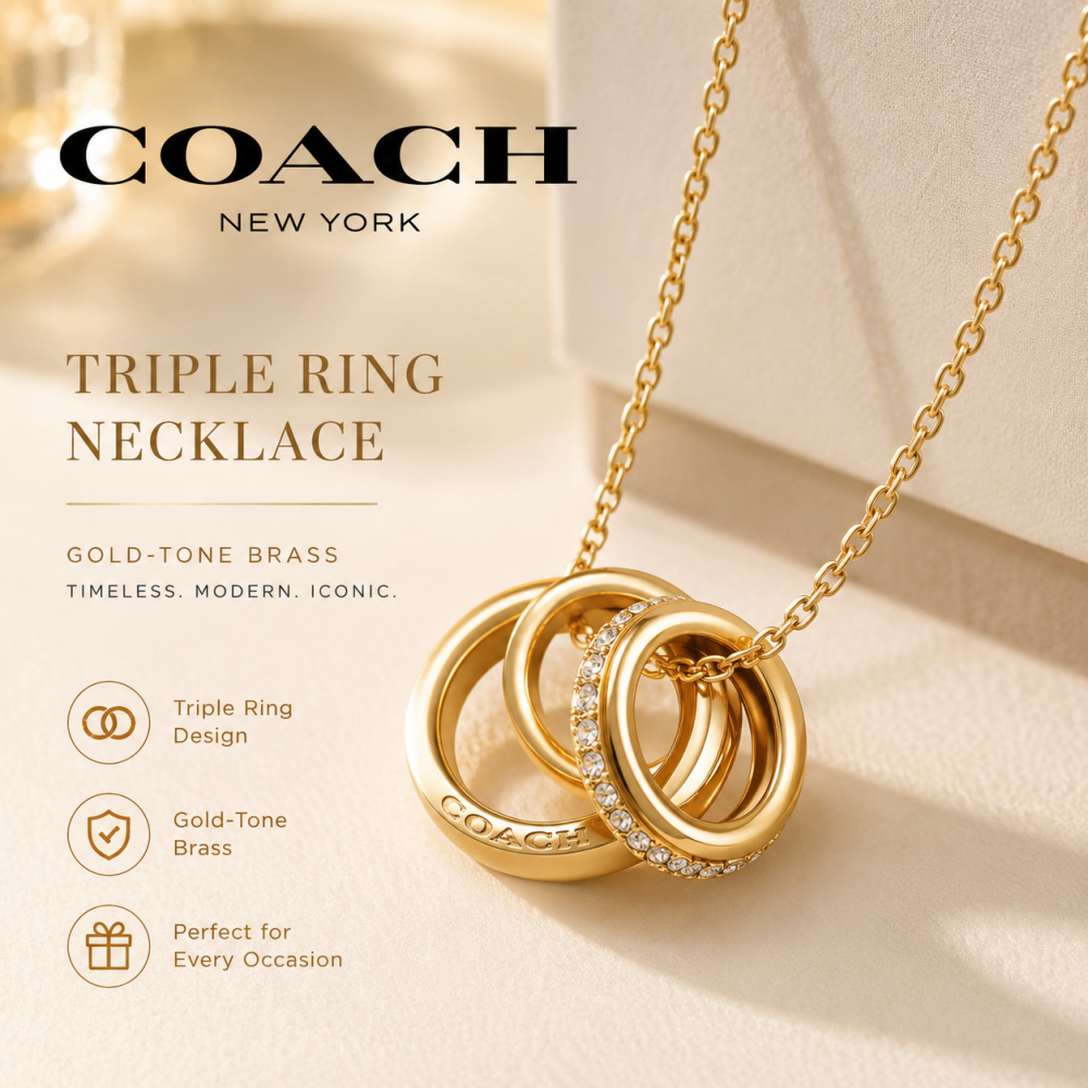 COACH Women’s Triple Ring Pendant Necklace in Gold-Tone Brass