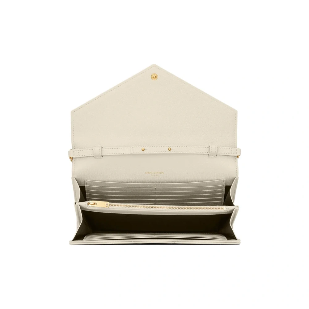 SAINT LAURENT Envelope Chain Wallet in Cream Quilted Leather