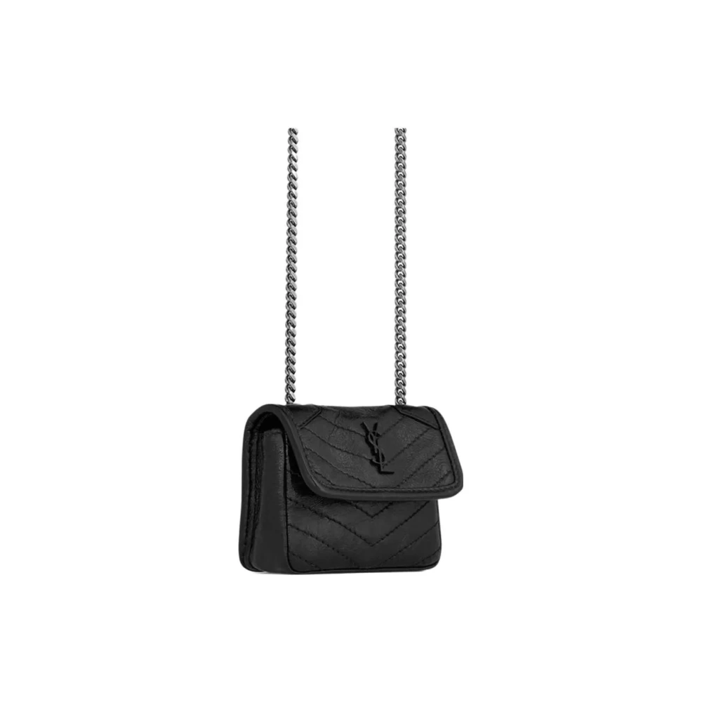 SAINT LAURENT Niki Crossbody Bag in Black Crinkled Leather