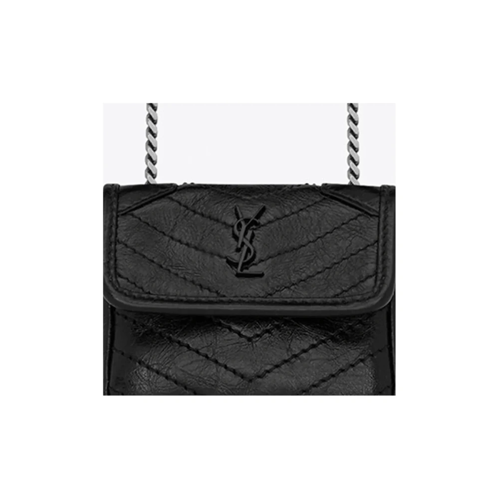 SAINT LAURENT Niki Crossbody Bag in Black Crinkled Leather