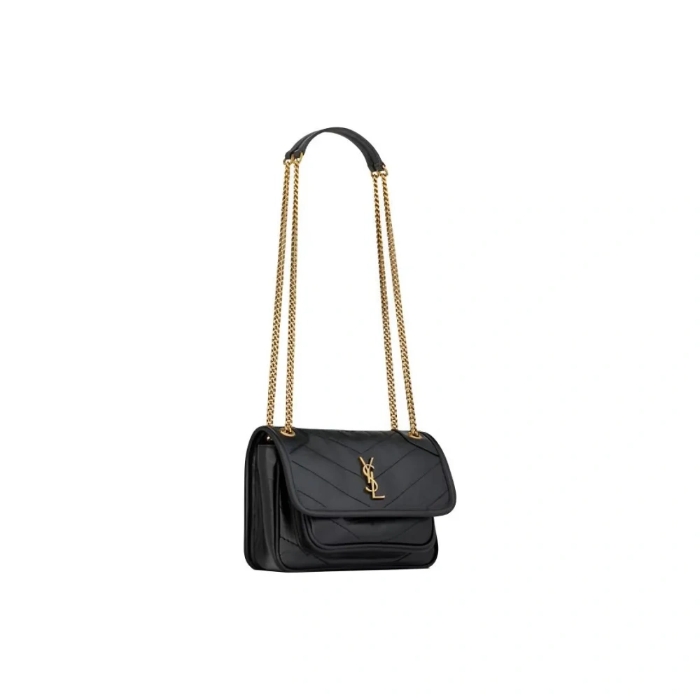 SAINT LAURENT Mini Niki Chain Bag in Black Crinkled Leather