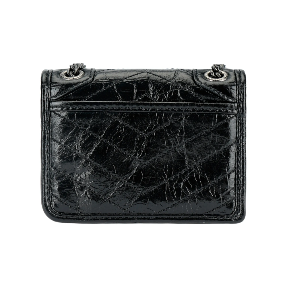 SAINT LAURENT Mini Niki Chain Bag in Black Crinkled Leather