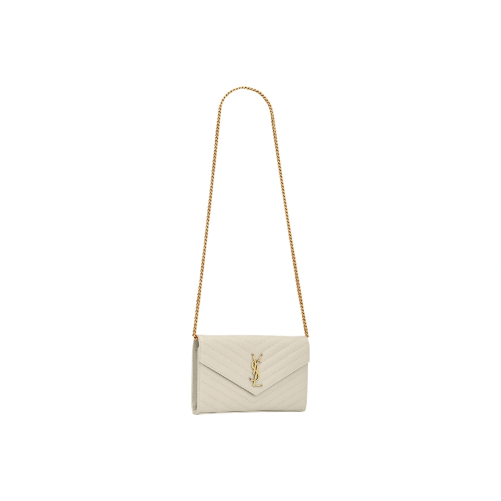 SAINT LAURENT Envelope Chain Wallet in Cream Quilted Leather