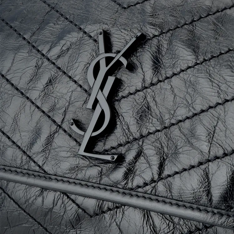 SAINT LAURENT Medium Niki Chain Bag in Black Crinkled Leather