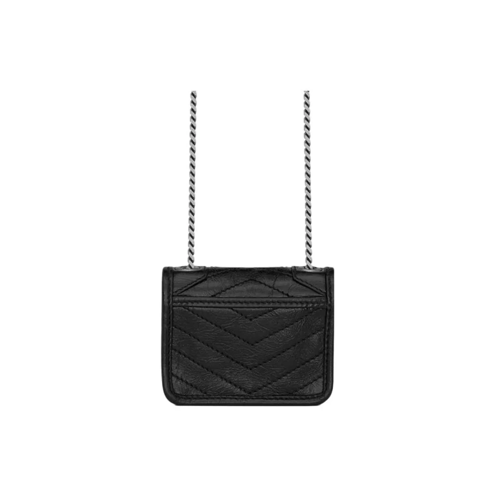 SAINT LAURENT Niki Crossbody Bag in Black Crinkled Leather