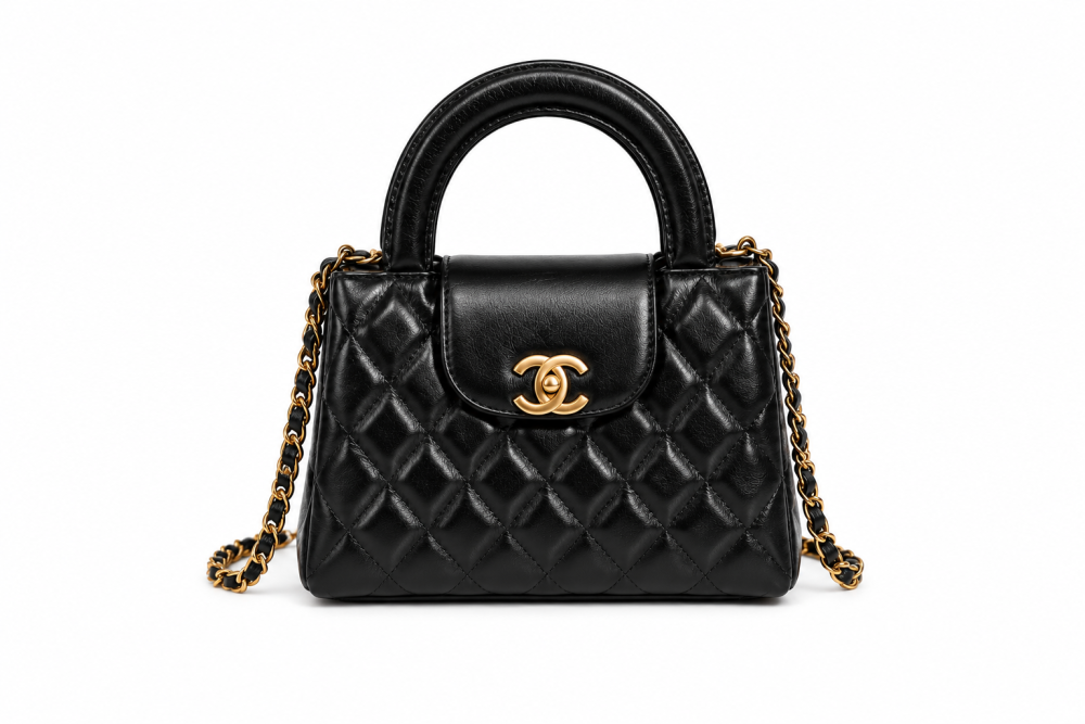 CHANEL Mini Kelly Top Handle Bag in Black Quilted Lambskin