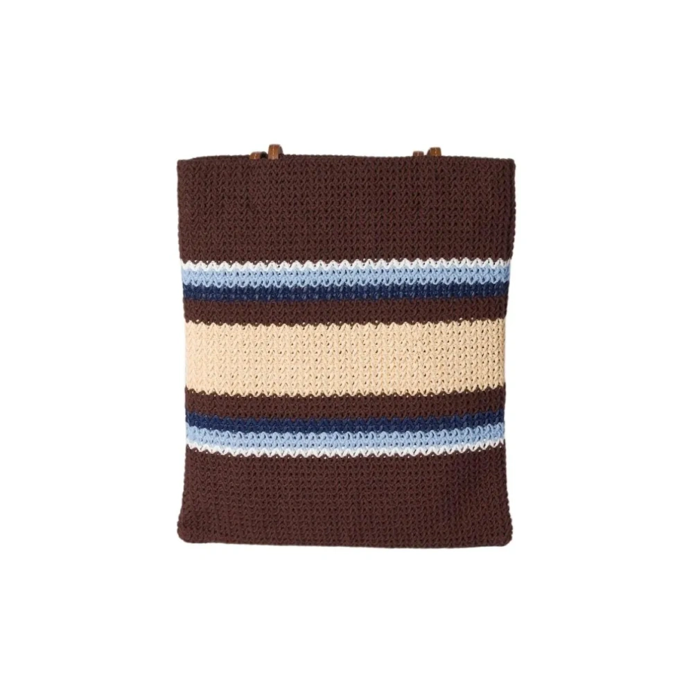 MIU MIU Raffia Embroidered Logo Cotton Tote Shoulder Bag