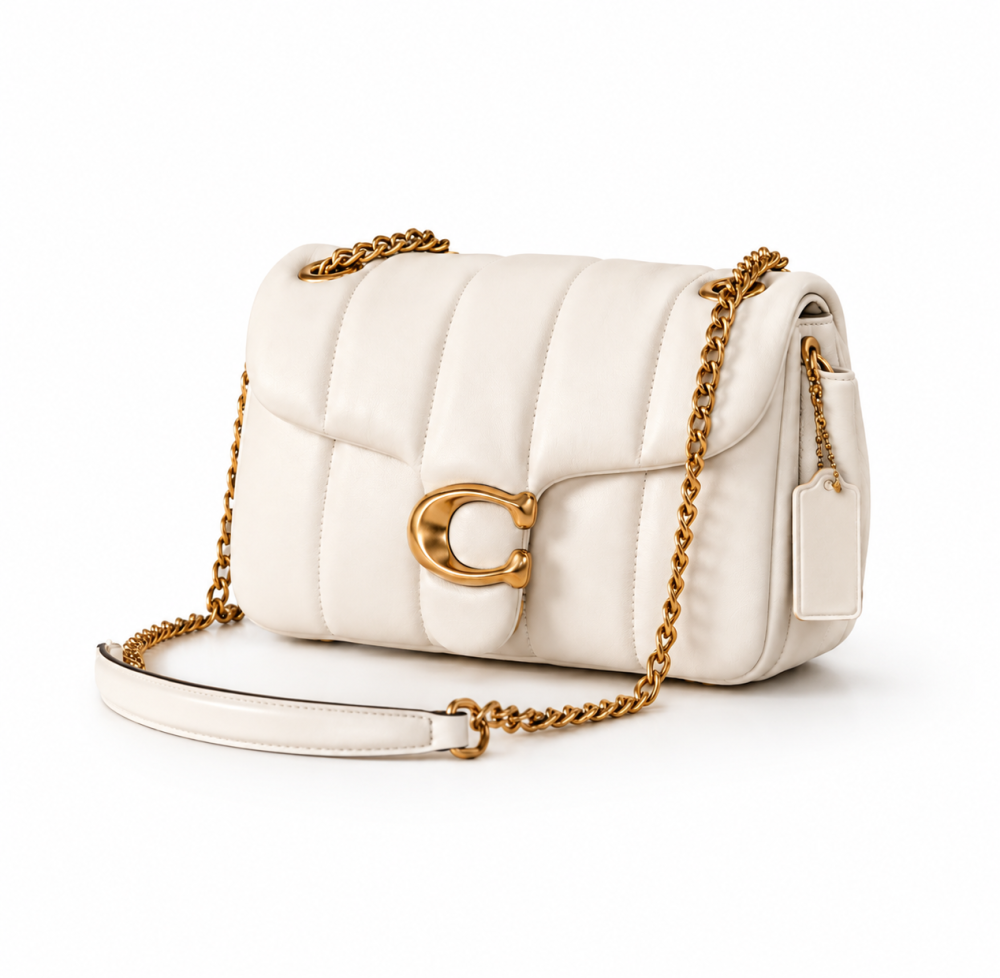 COACH Women’s Tabby 20 Quilted Pillow Bag in Chalk White, Crafted from Nappa Leather with Signature Chain Closure and Flap Shoulder Design