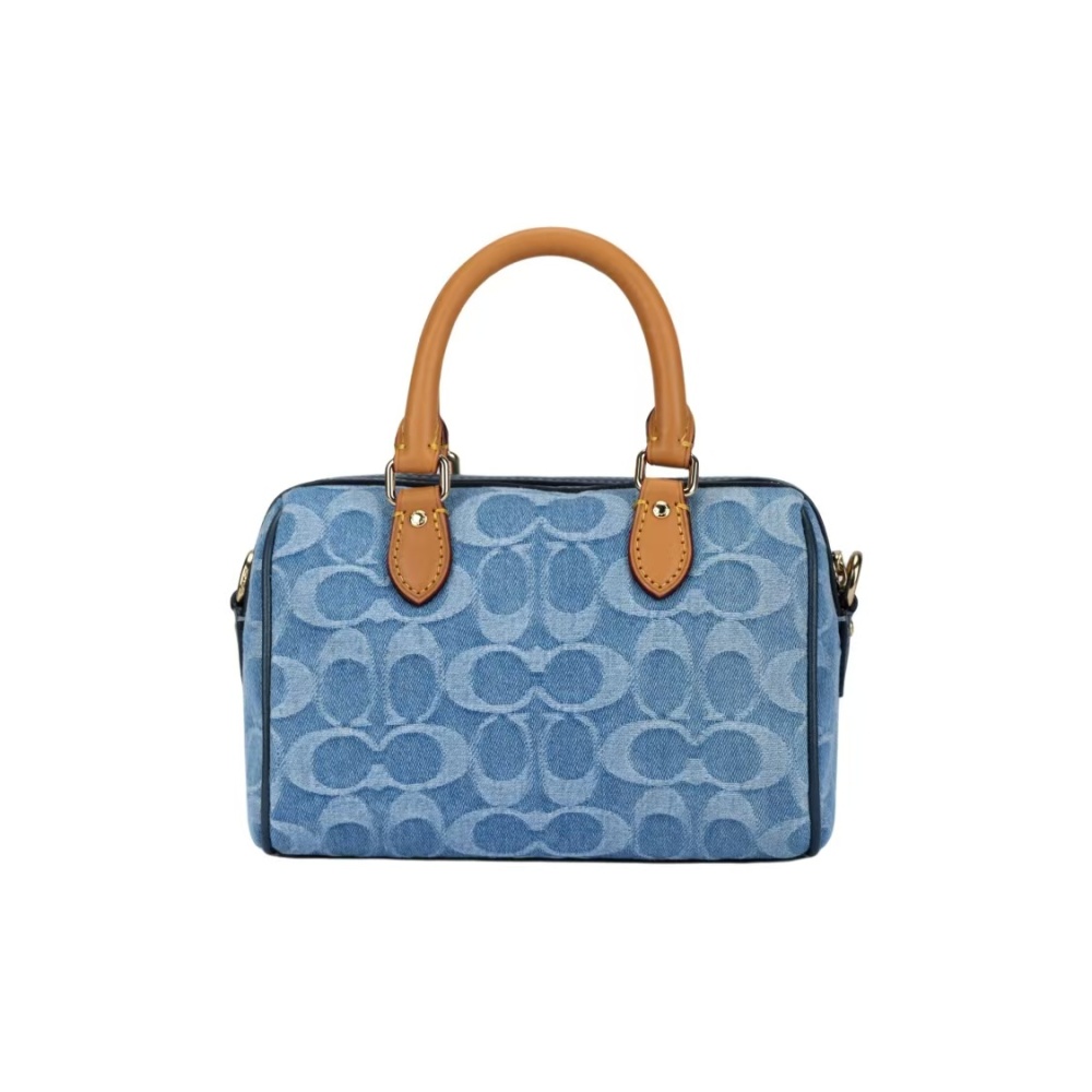 COACH Rowan 18 Women's Small Crossbody & Tote Bag – Classic Logo Canvas, Top Zip, Removable Strap, Woven Slate Blue
