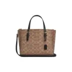 COACH Mollie Women's Tote Bag – Removable Logo Shoulder Strap, Faux Leather Handbag, 25cm, Brown & Black