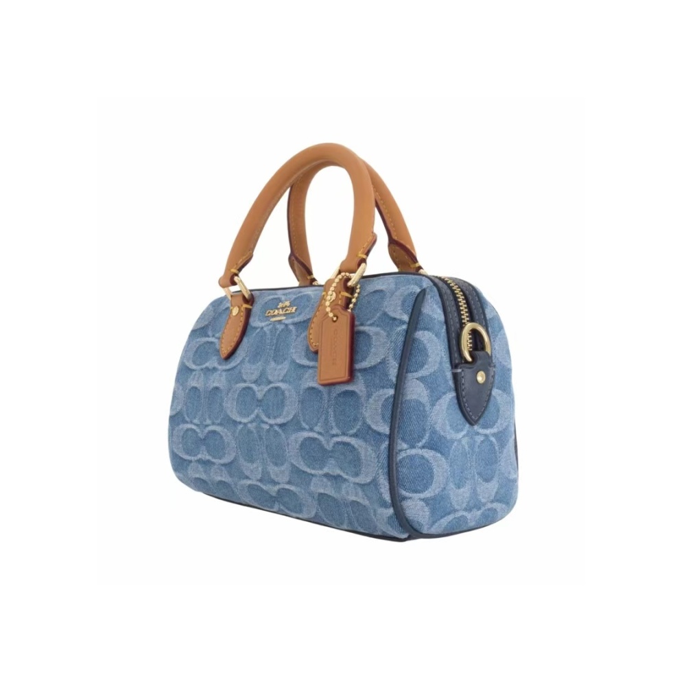 COACH Rowan 18 Women's Small Crossbody & Tote Bag – Classic Logo Canvas, Top Zip, Removable Strap, Woven Slate Blue
