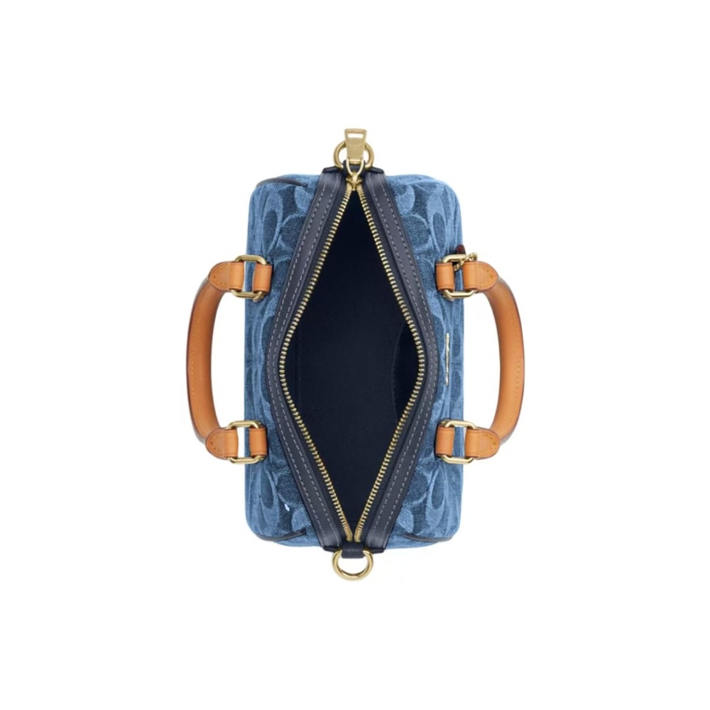COACH Rowan 18 Women's Small Crossbody & Tote Bag – Classic Logo Canvas, Top Zip, Removable Strap, Woven Slate Blue