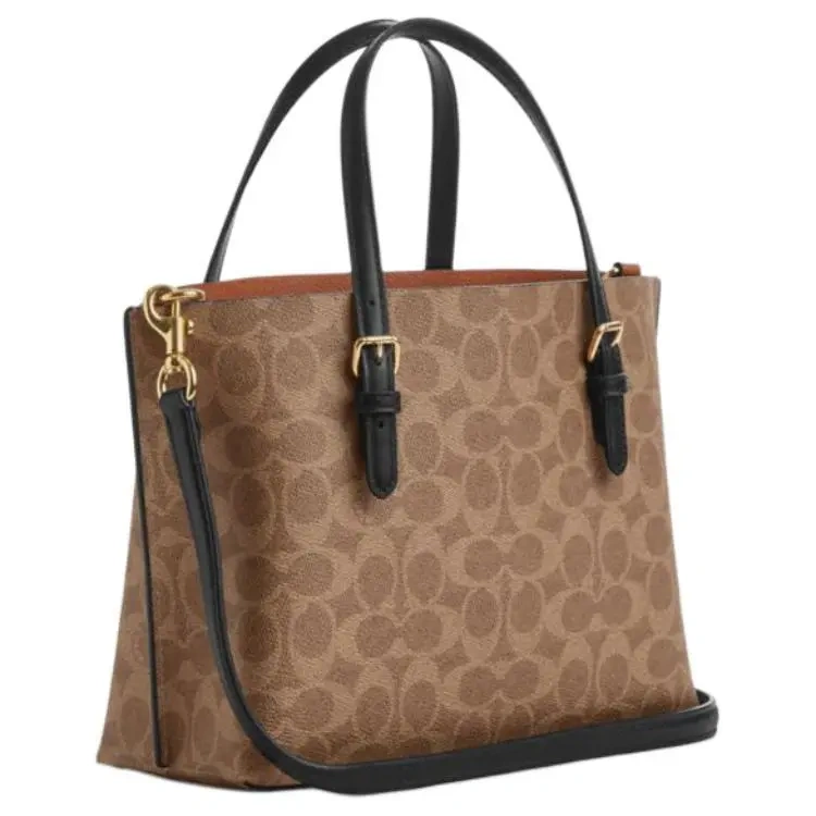 COACH Mollie Women's Tote Bag – Removable Logo Shoulder Strap, Faux Leather Handbag, 25cm, Brown & Black