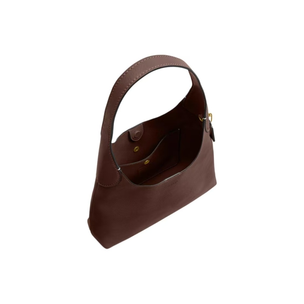 COACH Brooklyn 28 Hobo Bag – Gold Logo Magnetic Closure, Pebbled Leather Shoulder & Handbag for Women, Small Size, Maple Brown