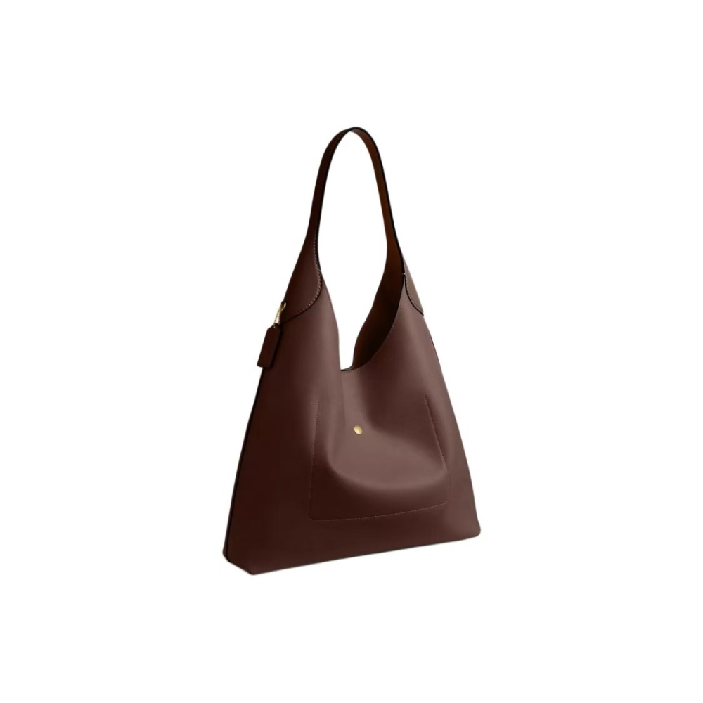 COACH Brooklyn 28 Hobo Bag – Gold Logo Magnetic Closure, Pebbled Leather Shoulder & Handbag for Women, Small Size, Maple Brown