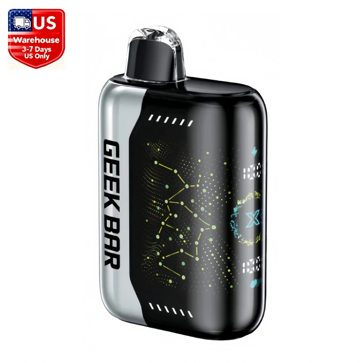 Geek Bar Pulse X 25000 Miami mint disposable vape with 3D curved LED smart screen, isolated on white background.