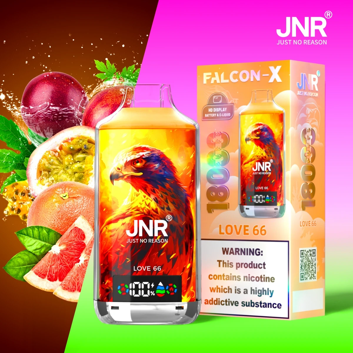 JNR Falcon-X 18000 Puffs Disposable Vape | Crystal Craft Design Dual Mesh Coil Type-C Quick Charge | Wholesale