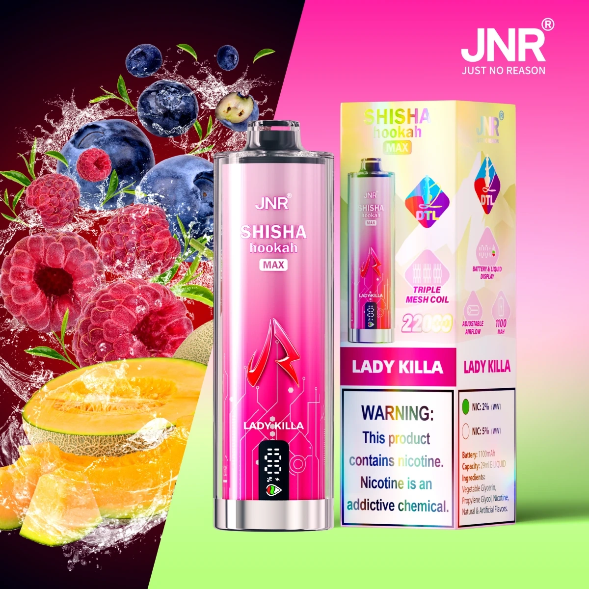 JNR Shisha Hookah Max 22K Disposable Vape | World First Triple Mesh Shisha DTL 22,000 Puffs Crystal Craft Design | Wholesale