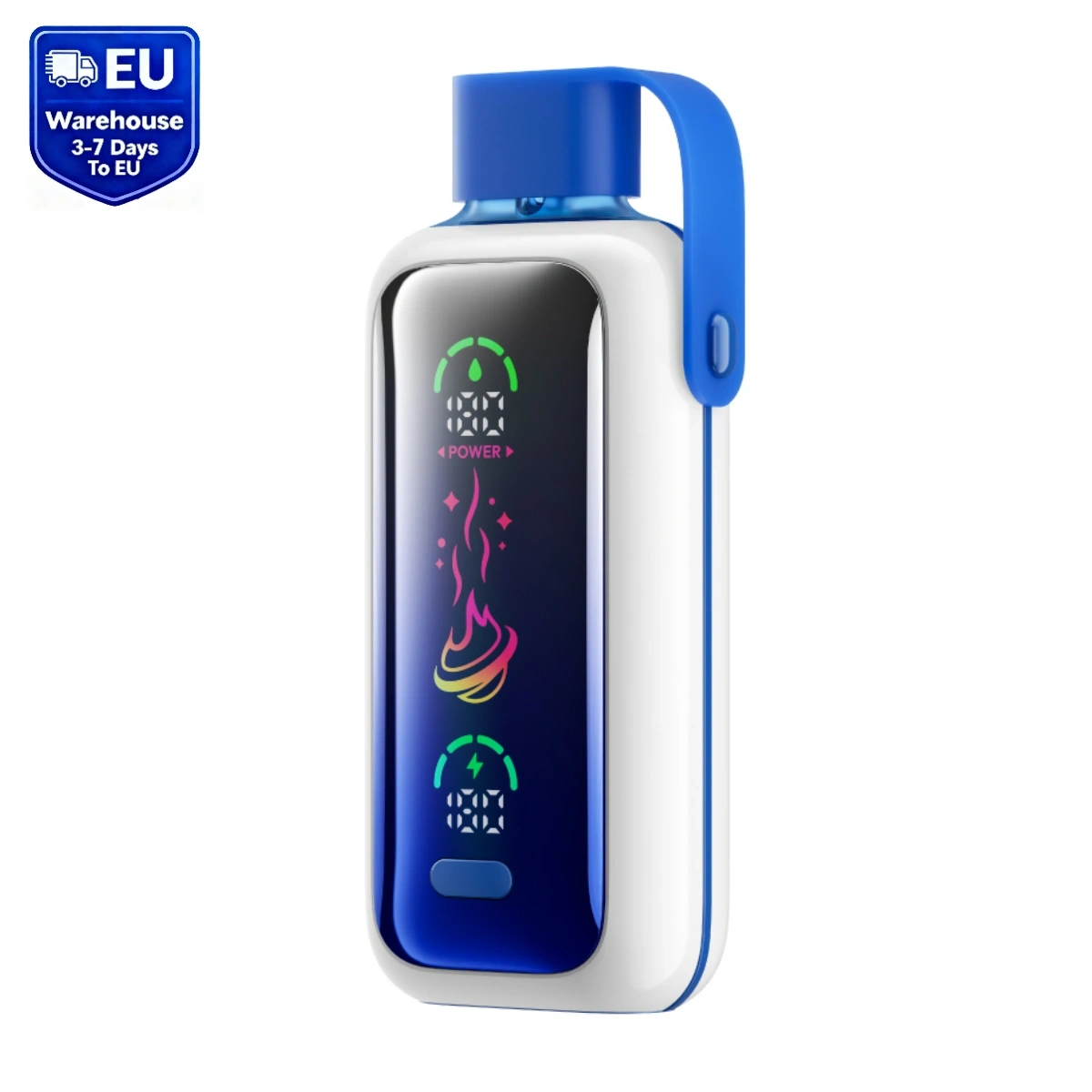 Vozol Star 20000 blue razz ice disposable vape with Eco & Boost modes, 2.2-inch HD mirror screen, and dual mesh coils, isolated on white background.
