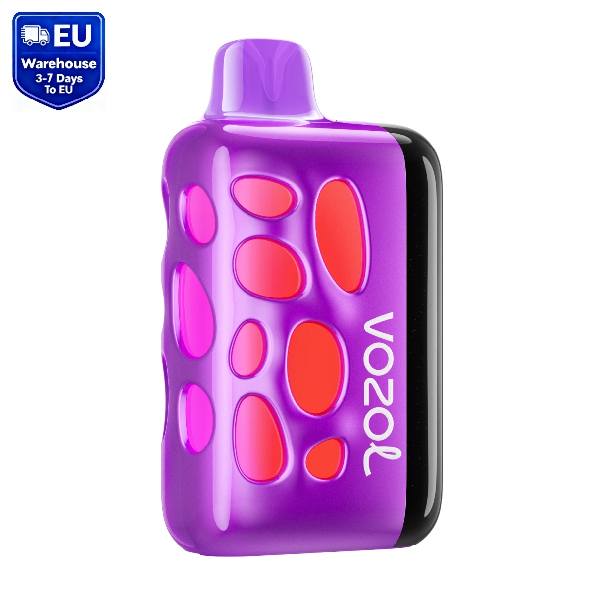 Vozol Rave 40000 grape ice disposable vape with dual modes, 270° RGB music-sync LED display, dual mesh coils, and Type-C fast charging, isolated on white background.