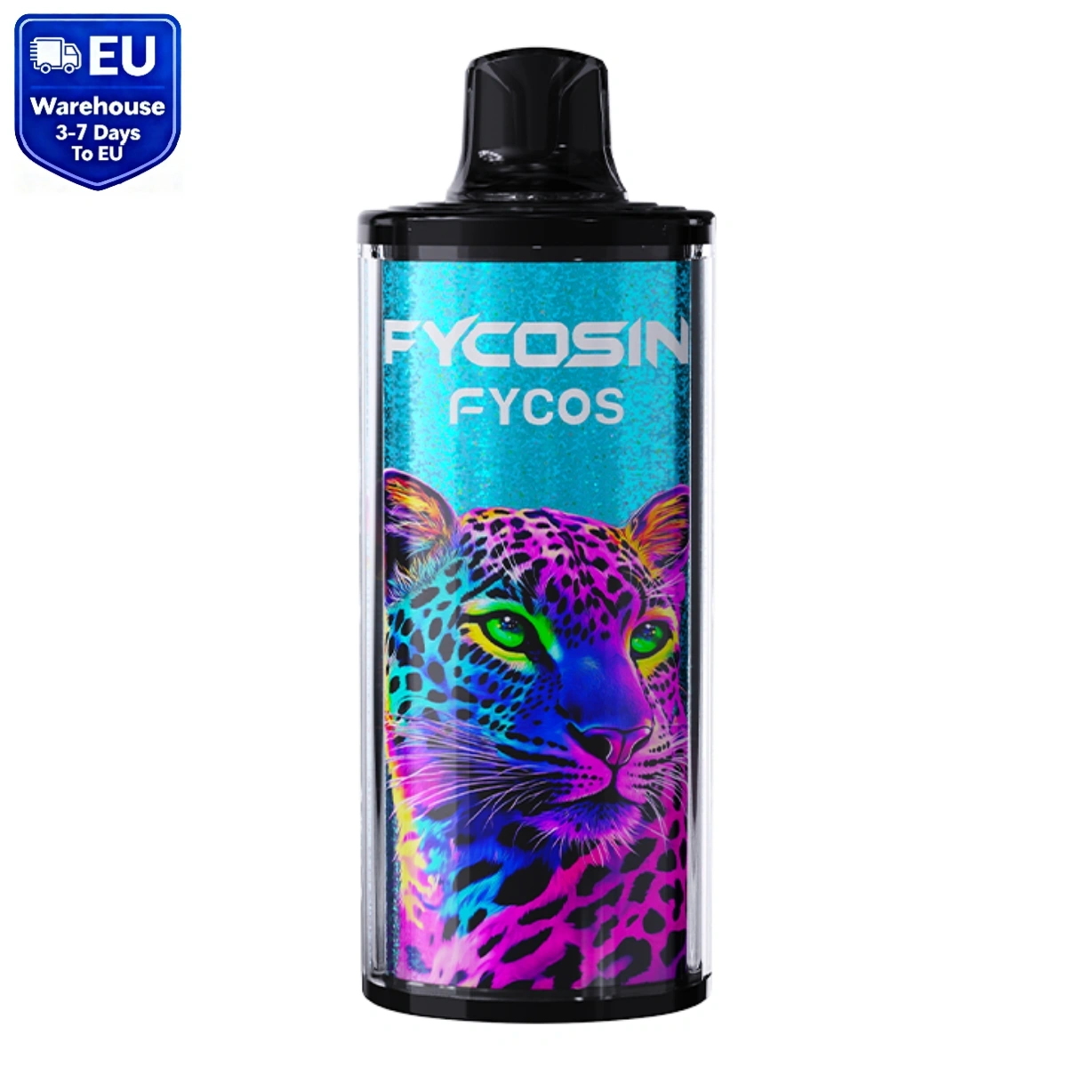Fycosin 40K black dragon ice crystal disposable vape with Type-C rechargeable and mesh coil, isolated on white background.