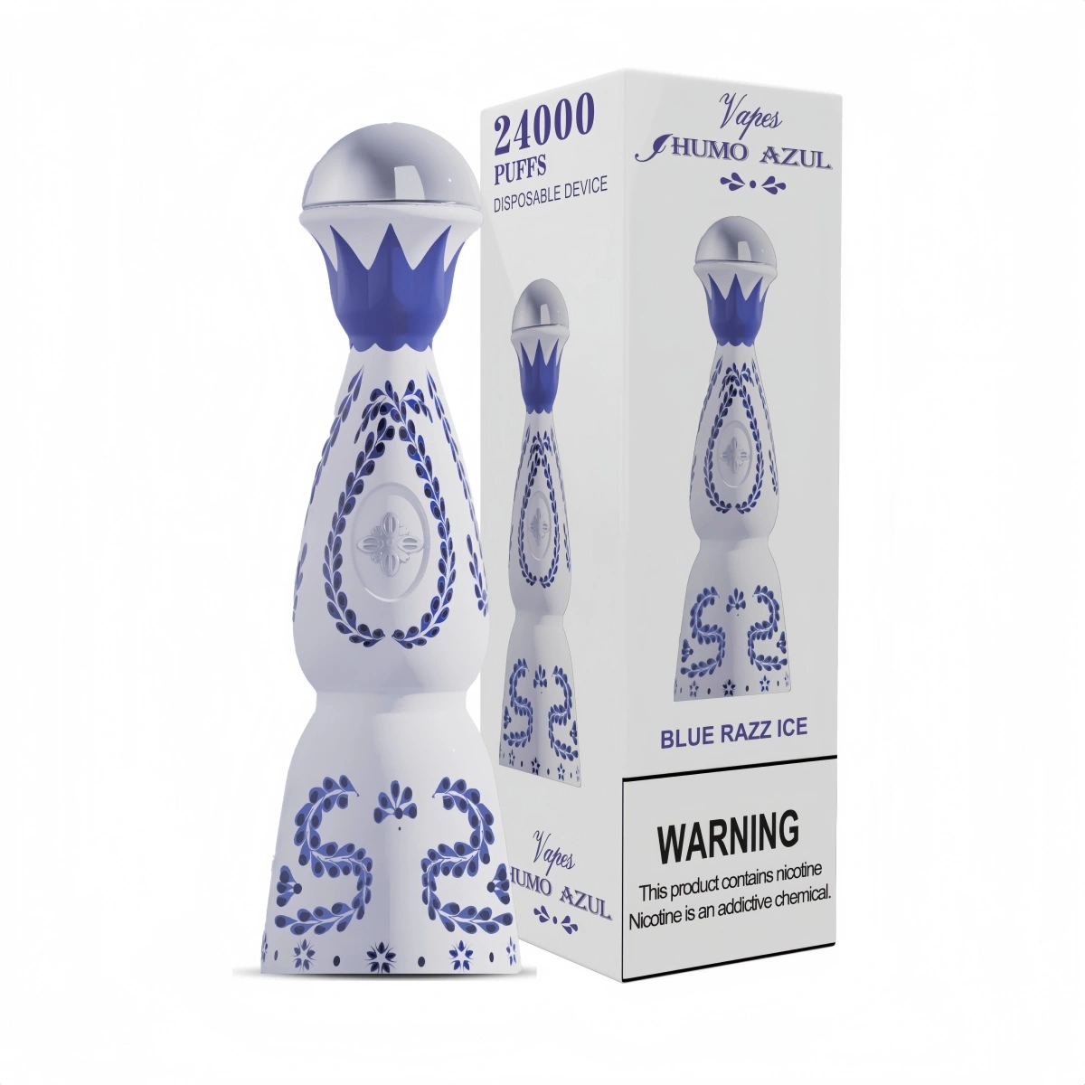 Humo AZUL 24000 Puffs blue razz ice disposable vape with Type-C rechargeable and mesh coil, shown with single-unit retail box packaging.