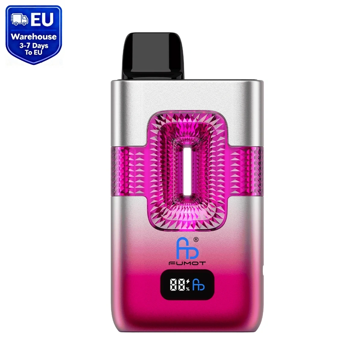 Fumot ECO 2in1 50K dual-flavor disposable vape with rotatable mouthpiece for flavor switching – enjoy Banana Ice or Black Dragon Ice. Isolated on white background.