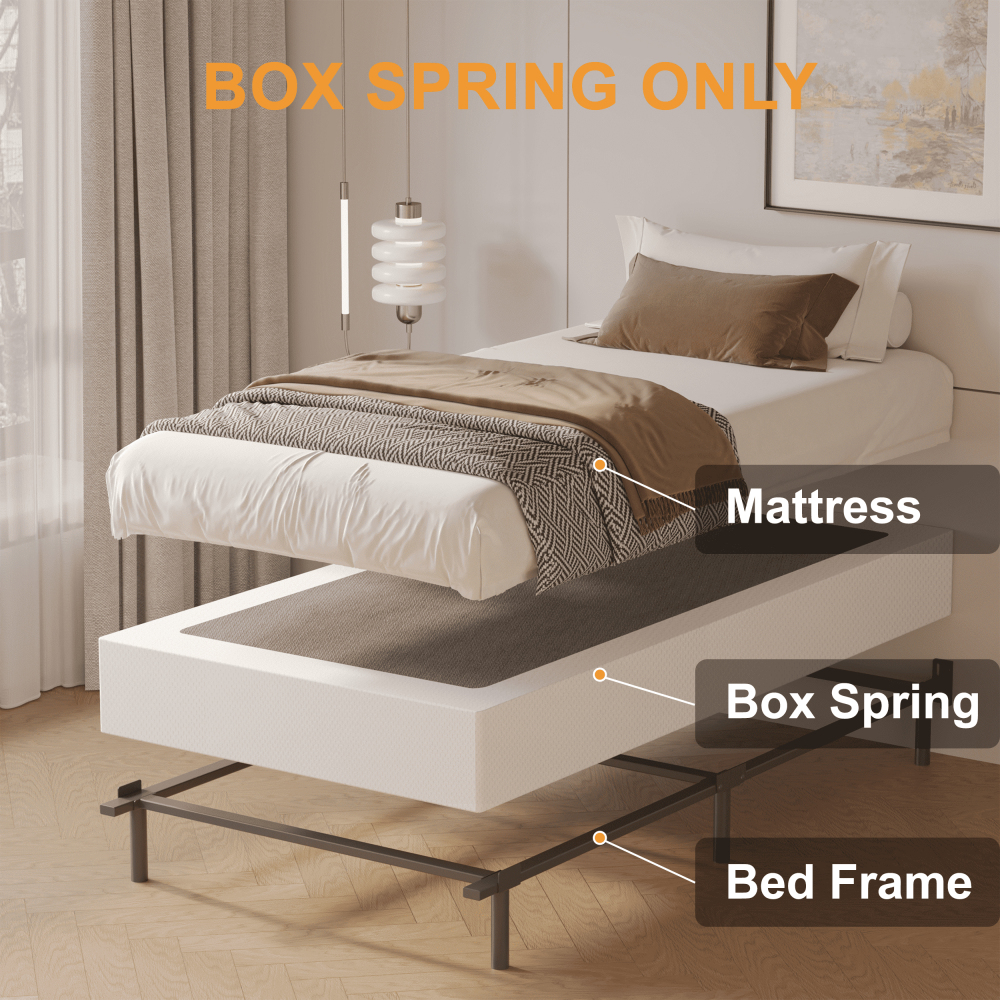 Roomdiary 7 inch Twin Box Spring with Fabric Cover, Heavy Duty Metal Mattress Foundation, Noise Free, Easy Assembly