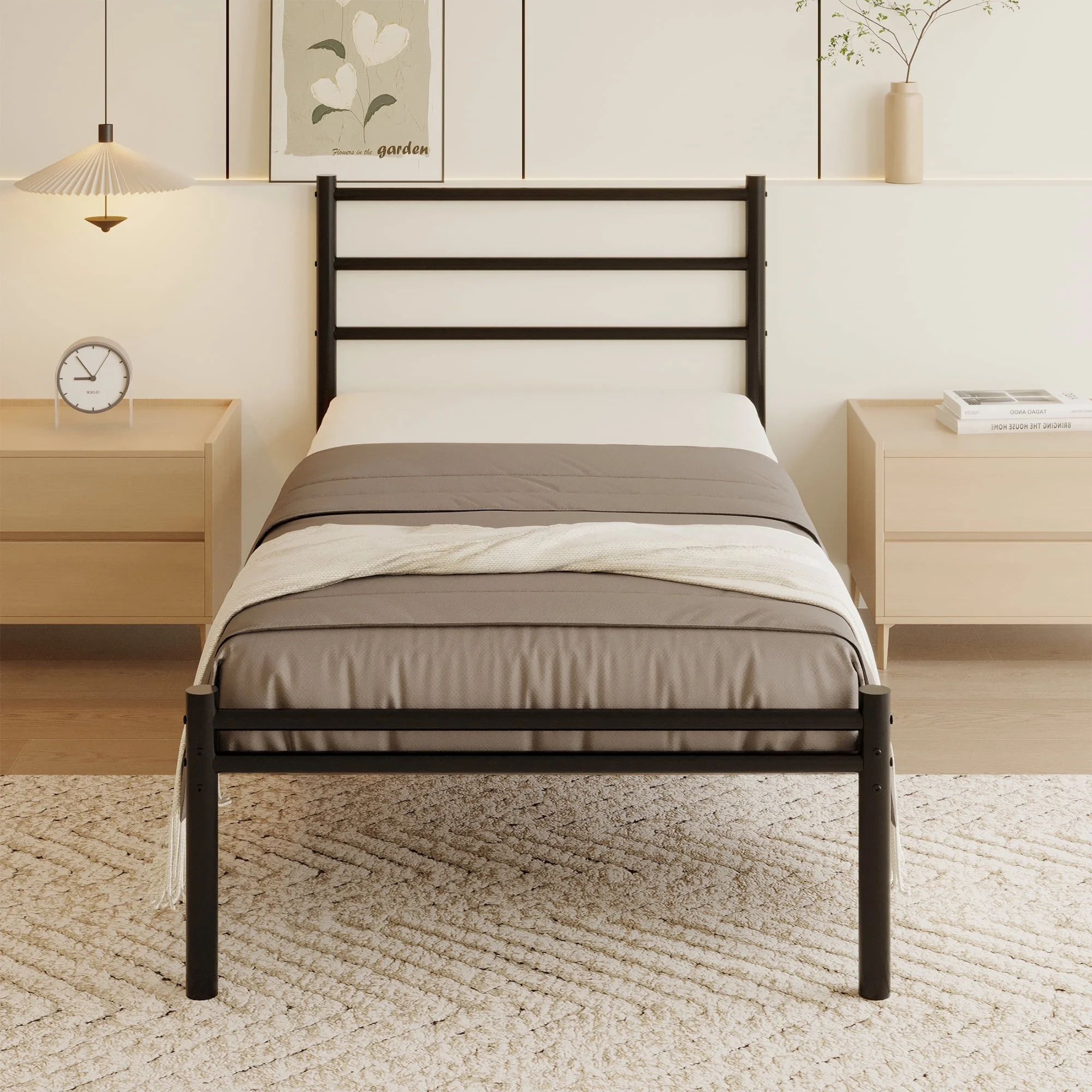 Roomdiary 14 inch Twin Bed Frames with Headboard and Footboard, Easy Assembly Heavy Duty Metal Platform with Underbed Storage, Black