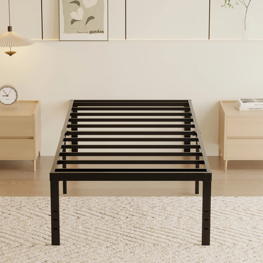 Roomdiary 18 inch Twin Size Bed Frame Metal Platform with Large Storage, Noise Free, No Box Spring Needed, Easy Assembly, Black