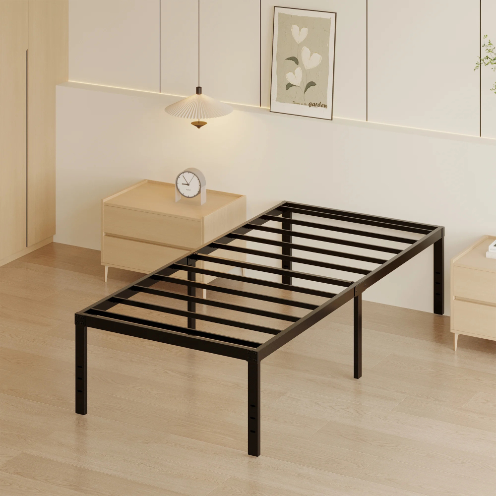 Roomdiary 18 inch Twin Size Bed Frame Metal Platform with Large Storage, Noise Free, No Box Spring Needed, Easy Assembly, Black