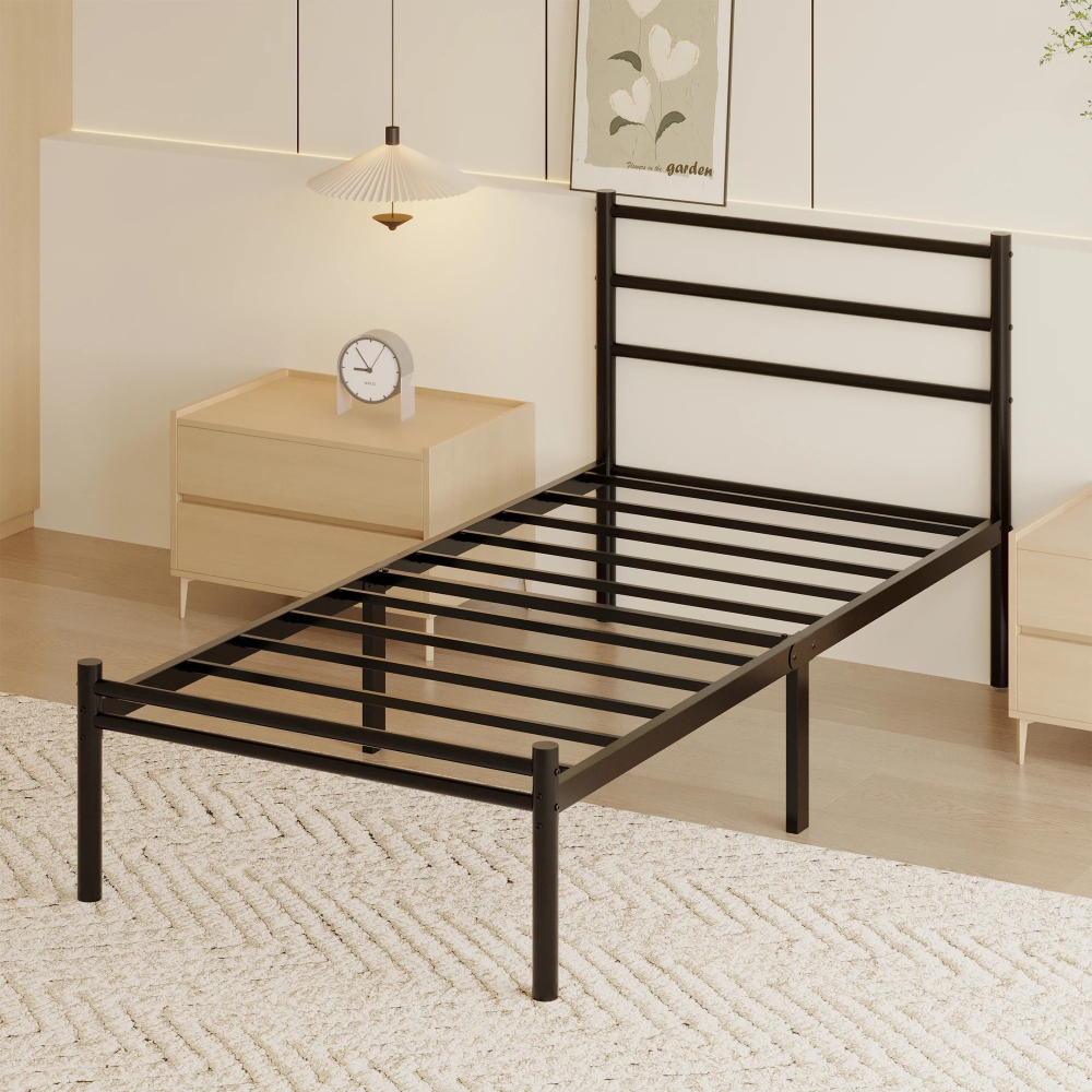 Roomdiary 14 inch Twin Bed Frames with Headboard and Footboard, Easy Assembly Heavy Duty Metal Platform with Underbed Storage, Black