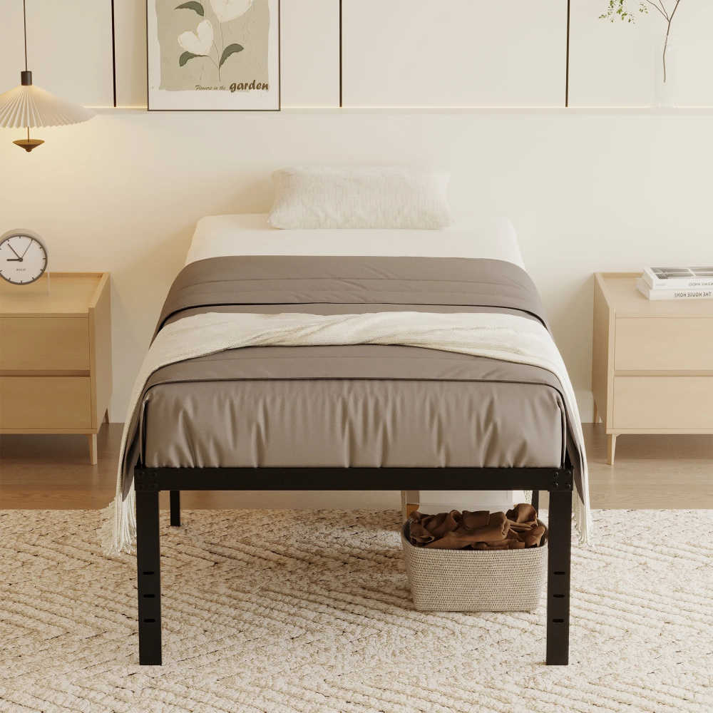 Roomdiary 18 inch Twin Size Bed Frame Metal Platform with Large Storage, Noise Free, No Box Spring Needed, Easy Assembly, Black