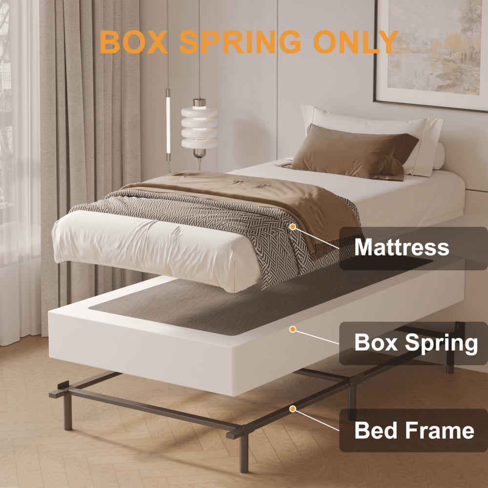 Roomdiary 9 inch Twin Box Spring with Fabric Cover, Heavy Duty Metal Mattress Foundation, Noise Free, Easy Assembly
