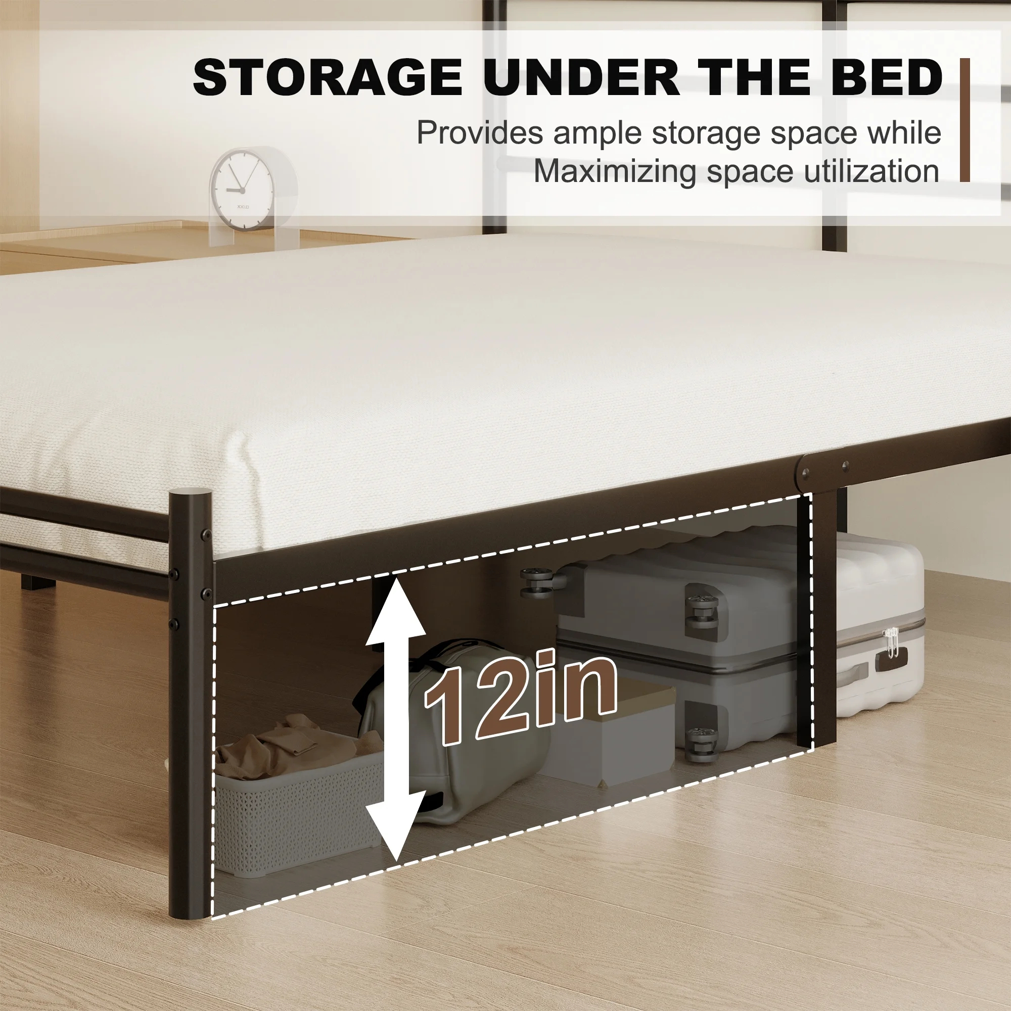 Roomdiary 14 inch Twin Bed Frames with Headboard and Footboard, Easy Assembly Heavy Duty Metal Platform with Underbed Storage, Black