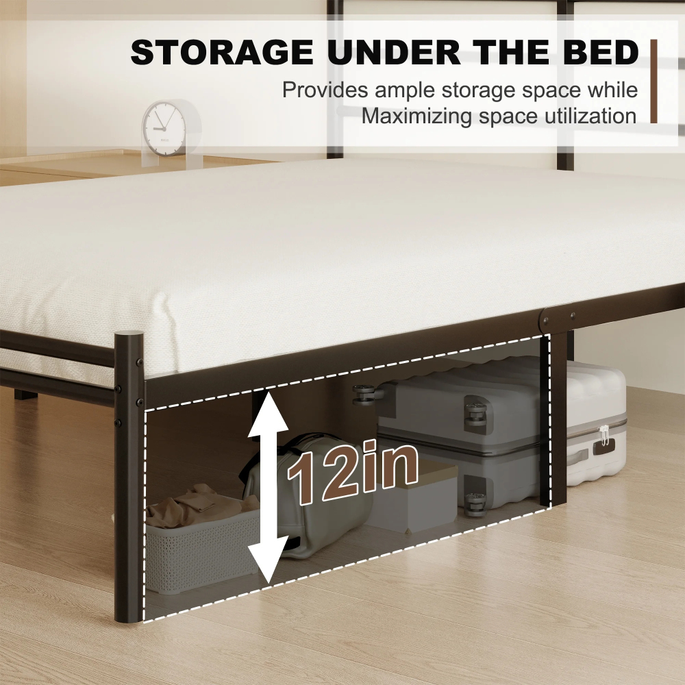 Roomdiary 14 inch Twin Bed Frames with Headboard and Footboard, Easy Assembly Heavy Duty Metal Platform with Underbed Storage, Black