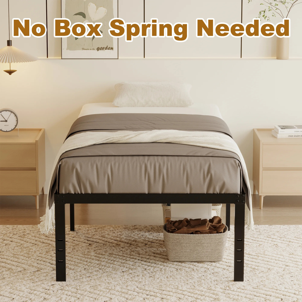 Roomdiary 18 inch Twin Size Bed Frame Metal Platform with Large Storage, Noise Free, No Box Spring Needed, Easy Assembly, Black