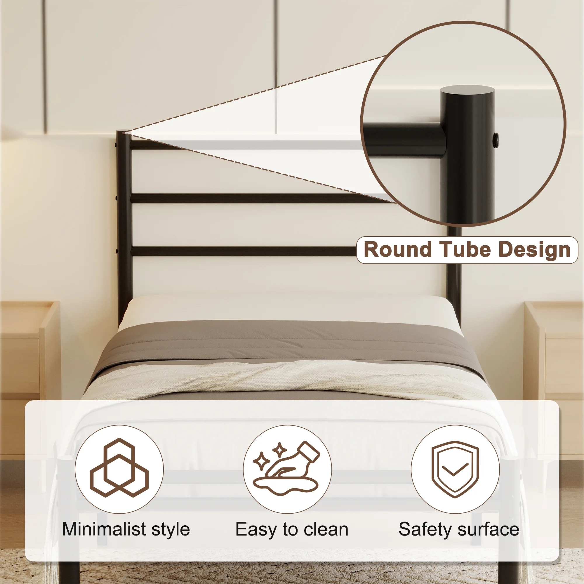 Roomdiary 14 inch Twin Bed Frames with Headboard and Footboard, Easy Assembly Heavy Duty Metal Platform with Underbed Storage, Black